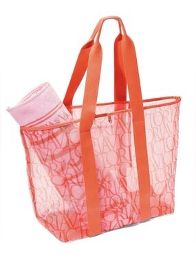 Victoria’s Secret Orange Logo Mesh Summer Beach Towel & Tote Weekender Bag Set